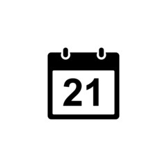 Calendar icon - day 21. Simple black glyph date silhouette for web design, user interface, events, appointments, meetings.