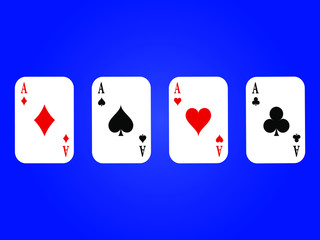 Four aces card suits on blue background vector illustration