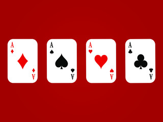 Four aces card suits on red background vector illustration