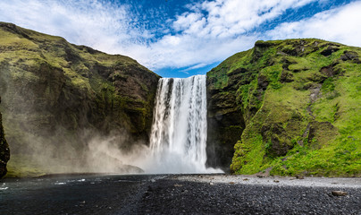 Skogafoss waterfall in Iceland during a summer day