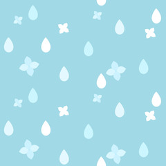 シンプルな雨粒と紫陽花　シームレスパターン