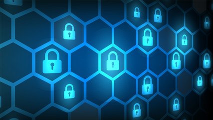 Cyber technology security, network protection background design, vector illustration