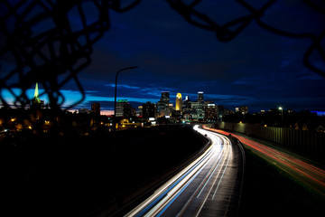 night traffic in the city; Minneapolis