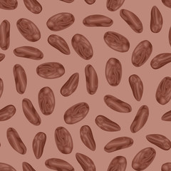 Cocoa beans seamless pattern. Vector illustration in cartoon flat style. Food background.
