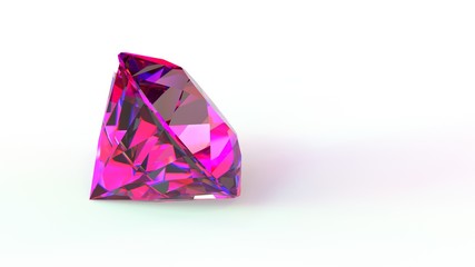 Pink diamond isolated on white background. 3D-rendering.