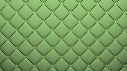 Fototapeta premium Leather upholstery pattern texture with golden buttons for pattern and background. Green color. 3D-rendering.