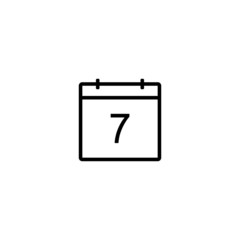 Calendar icon. Day 7. Black line date symbol for web design, user interface, events, appointments, meetings. Simple shape design.
