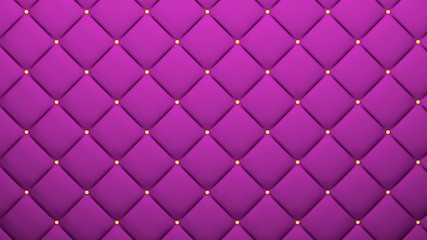 Obraz premium Leather upholstery pattern texture with golden buttons for pattern and background. Purple color. 3D-rendering.