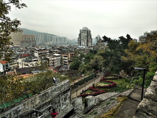 View of poor housing close to the Church of Sao Paulo at Macau.