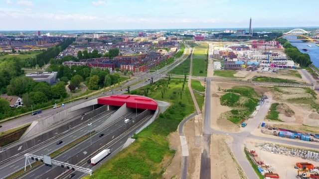 Utrecht, Utrecht / Netherlands - May 27th 2020: Aerial view of Leidsche Rijn Tunnel Utrecht, the Netherlands