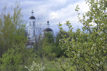 Landscape with church in Russian village