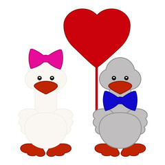 Vector pair of cartoon gooses in love. Vector image isolated on white background.