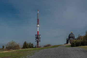 Obraz premium Brown wooden old chapel and transmitter on Radhost hill in Beskydy mountains