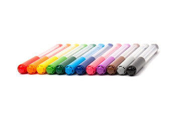 Colorful marker pen set on isolated background with clipping path. Vivid highlighter and blank space for your design or montage