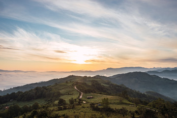 Naklejka premium Landscape of a dawn in Asturias at the north of Spain in the countryside.