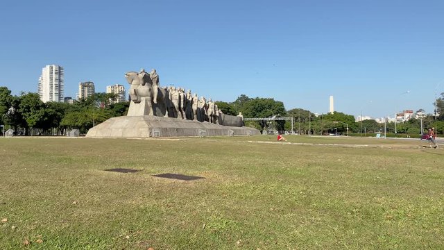Sao Paulo, Brazil - may 10, 2020: Monument to the Flags "Monumento &agrave;s Bandeiras". This sculpture is a massive and interactive statue in honor of the 17th century settlers.