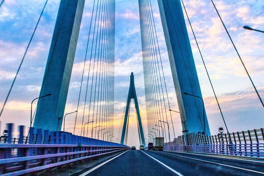 Hangzhou Bay Bridge Against Cloudy Sky