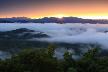 Scenic of spring morning rural landscape at Doi Samer Dao in Si Nan National Park,Nan province,Thailand