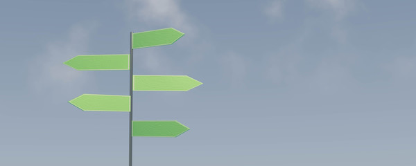 Empty blank green road signs way marker 3d rendering illustration with space to add your content