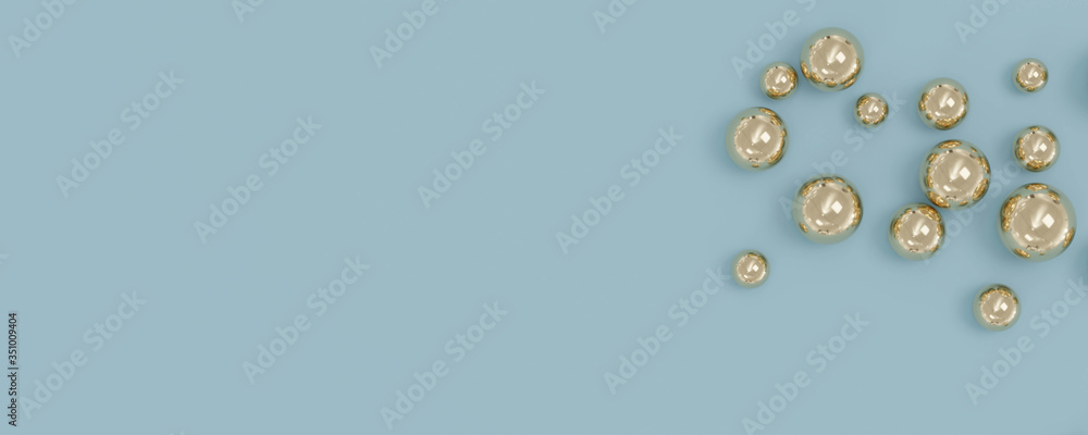Poster golden shiny metal balls abstract background modern design 3d rendering illustration with copy space
