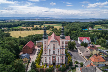 Fototapeta na wymiar Church in Otmochow a town in Nysa County, Opole Voivodeship, Poland