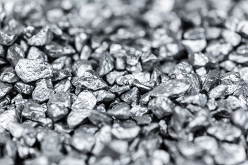 Heap of silver nuggets as background or texture