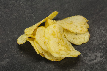 Natural potato salted chips heap