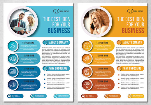 Business Flyer Layout with Blue and Orange Accents