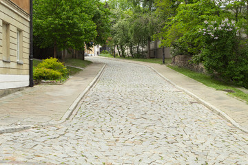 Old city street with houses