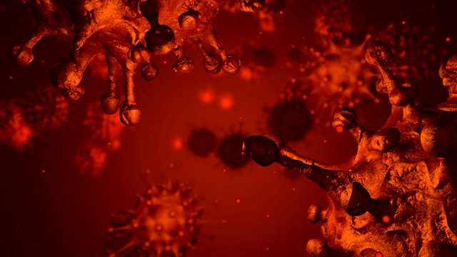 Coronavirus Deltacron mutation. Microscopic view of infectious Sars-CoV-2 virus cells. Virus disease COVID-19 outbreak. 3D animation