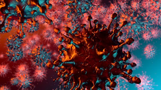 Microscopic view of infectious Sars-CoV-2 deltacron virus cells. Coronavirus disease COVID-19 outbreak. 3D animation