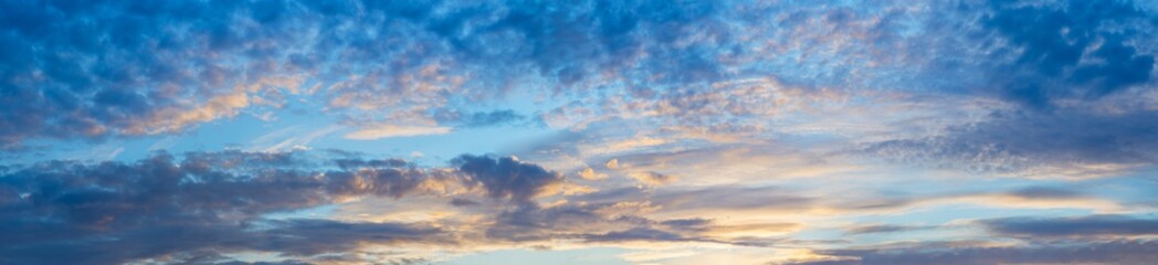 Beautiful panorama sky during sunset and sunrise in a summer. Colorful sky in the evening or...