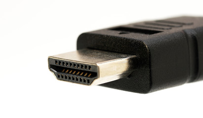 A close shot of HDMI cable  on a white background.