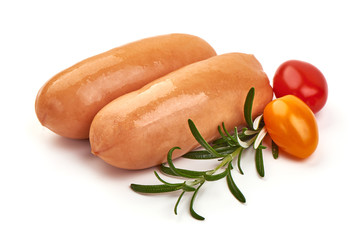 Pork boiled sausages, isolated on white background