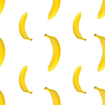 Seamless continuous yellow banana pattern design, isolated on white background