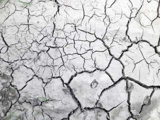 Dry cracked soil background. Gray parched dirt. Summer drought. Deserts texture. Cracks on surface.