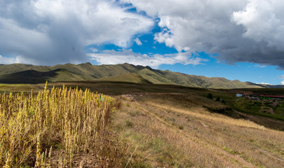 Mountainous view of Cusco landscape in the Peruvian highlands