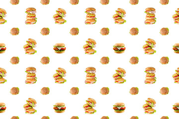 Burger Seamless continuous Pattern Background Design, Isolated on White Background
