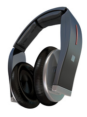 amazing black headphones with red lines front and side view isolated on a white bakground 3d rendering