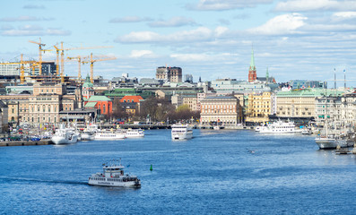 Naklejka premium April 22, 2018. Stockholm, Sweden. Panorama of the historic center of Stockholm in clear weather.