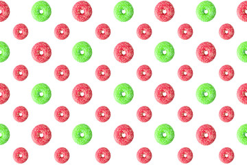 minimal seamless pattern with pink glaze donuts. Modern summer Doughnuts background. Repeat sunlight backdrop.