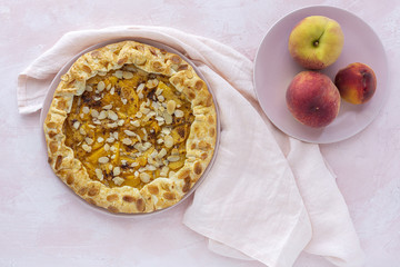 Homemade tart galette with peaches