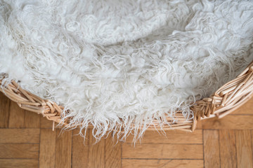 empty basket with blanket for pet at home