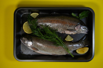 rainbow raw trout with parsley and lemon