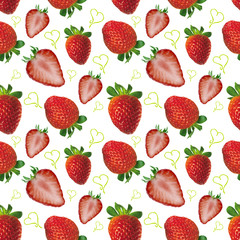 Seamless background with Strawberry on white.