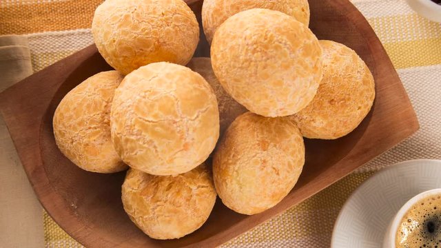 UntitleBrazilian cheese buns . Smile coffee in the morning with cheese bread. Top view with smoke.