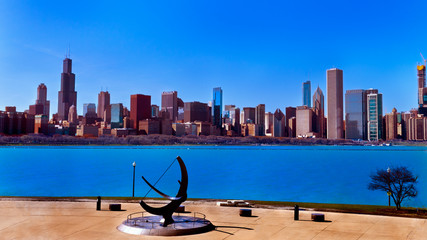 Chicago Skyline, Lake Michigan, and Sundial, Daytime