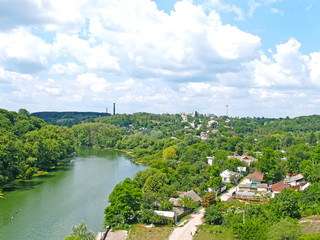 Fototapeta na wymiar View of the River Teterev and area of private development. Zhytomyr, Ukraine