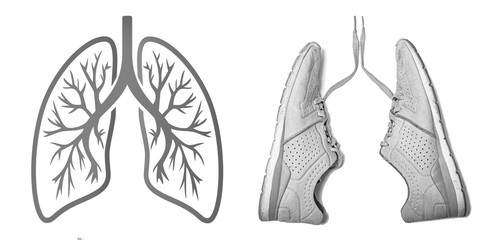 Sport stylish sneakers in form like a lungs. Run for lungs. Health care coneptual image.