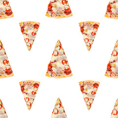 Doodle pizza seamless pattern background. Fast food seamless pattern.